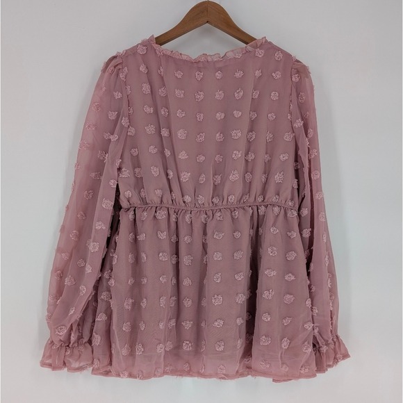 Maternity‎ Pink Ruffled Smocked Blouse Size L - Picture 9 of 11